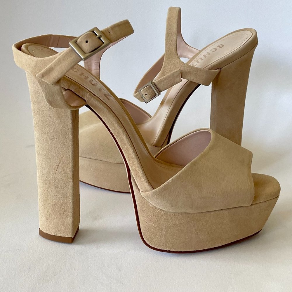 Schutz Tamie Suede Plaform Heels In Nude / Honey Beige (Size 7) New With Sticker